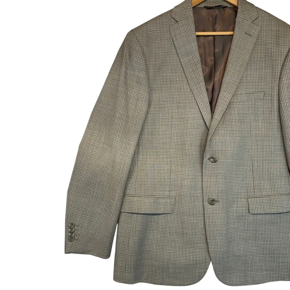PRONTOMODA‎ Blazer Jacket Tan Plaid 100% Lambs Wool Classic Sophisticated 44R